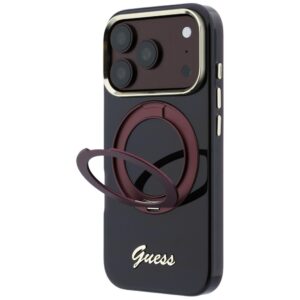 Guess IML Ring Stand 360 Script Metal Logo MagSafe dėklas, skirtas iPhone 18 Pro Max / 17 Pro Max, bordo spalvos - Image 2