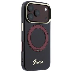 Guess IML Ring Stand 360 Script Metal Logo MagSafe dėklas, skirtas iPhone 18 Pro Max / 17 Pro Max, bordo spalvos - Image 4