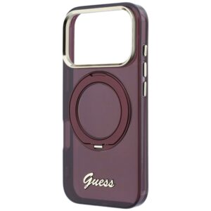 Guess IML Ring Stand 360 Script Metal Logo MagSafe dėklas, skirtas iPhone 18 Pro Max / 17 Pro Max, bordo spalvos - Image 6