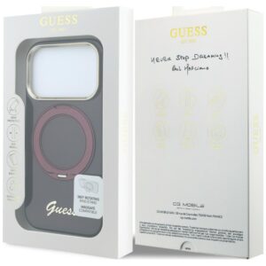 Guess IML Ring Stand 360 Script Metal Logo MagSafe dėklas, skirtas iPhone 18 Pro Max / 17 Pro Max, bordo spalvos - Image 8