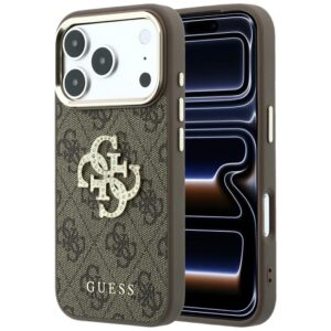 Guess 4G & Big Strass Logo dėklas, skirtas Iphone 18 Pro Max / 17 Pro Max, rudas
