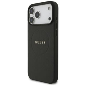 Guess Grained Gold Ring MagSafe dėklas, skirtas iPhone 18 Pro Max / 17 Pro Max, juodas - Image 2