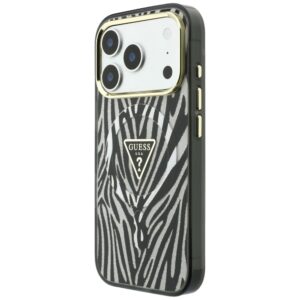 Guess IML Zebra Glitter Triangle Logo MagSafe dėklas, skirtas Iphone 18 Pro / 17 Pro, sidabrinis - Image 2