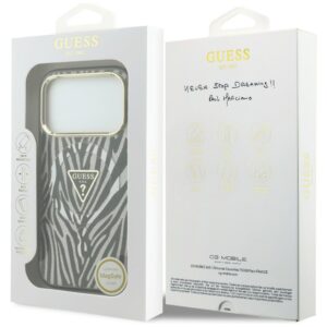 Guess IML Zebra Glitter Triangle Logo MagSafe dėklas, skirtas Iphone 18 Pro / 17 Pro, sidabrinis - Image 8