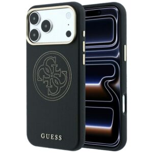 Guess Perforated 4G Gold Logo Magsafe dėklas, skirtas Iphone 18 Pro / 17 Pro, juodas