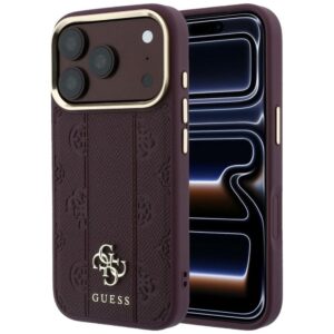 Guess Stripe Peony 4G Logo MagSafe dėklas, skirtas iPhone 18 Pro / 17 Pro, bordo spalvos - Image 1