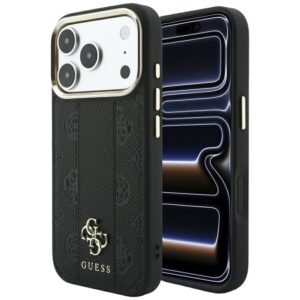 Guess Stripe Peony 4G Logo MagSafe dėklas, skirtas Iphone 18 Pro / 17 Pro, juodas