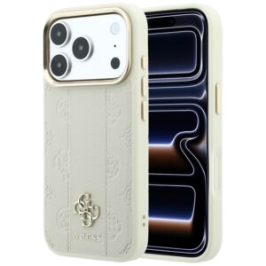 Guess Stripe Peony 4G Logo MagSafe dėklas, skirtas iPhone 18 Pro Max / 17 Pro Max, smėlio spalvos