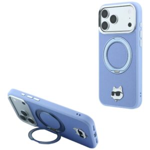 Karl Lagerfeld su žiediniu stovu 360 Choupette Head Pin MagSafe dėklas, skirtas Iphone 18 Pro / 17 Pro, mėlynas