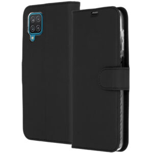 Accezz piniginės tipo TPU atverčiamas dėklas, skirtas Samsung Galaxy A12 – juodas