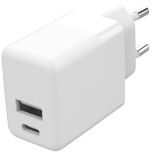 Accezz sieninis įkroviklis – Įkroviklis – USB-C ir USB jungtis – Power Delivery – 20 vatų – Baltas