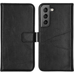 Selencia natūralios odos atverčiamas dėklas, skirtas Samsung Galaxy S22 – juodas