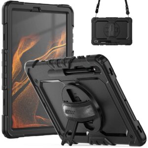 Accezz tvirtas galinis dangtelis su peties dirželiu, skirtas Samsung Galaxy Tab S8 Plus / S7 Plus / S7 FE 5G – juodas