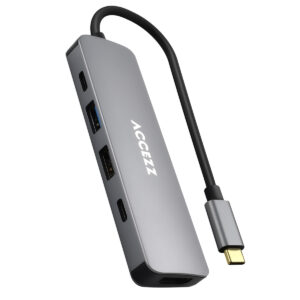 Accezz 5-in-1 USB-C šakotuvas – 4K 30Hz Ultra HD – 100 vatų įkrovimas – prijungimo stotelė