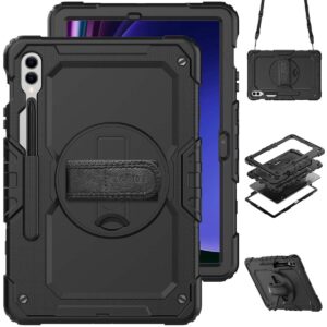 Accezz tvirtas galinis dėklas su peties dirželiu, skirtas Samsung Galaxy Tab S10 Plus / Tab S9 FE Plus / Tab S9 Plus – juodas