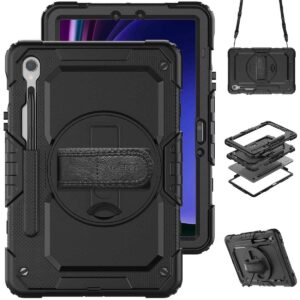 Accezz tvirtas galinis dangtelis su peties dirželiu, skirtas Samsung Galaxy Tab S10 Lite / S9 11 colių / S10 FE / S9 FE 10.9 colių – juodas