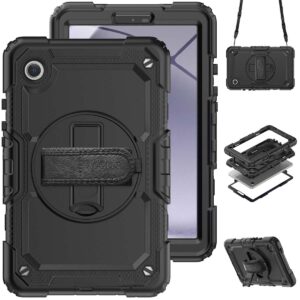 Accezz tvirtas galinis dėklas su peties dirželiu, skirtas Samsung Galaxy Tab A9 8.7 colio – juodas