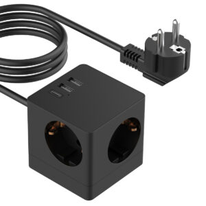 Accezz PowerCube Strip | 6-in-1 - 1x USB-C + 2x USB-A + 3x lizdai - 4000 vatų - Juodas