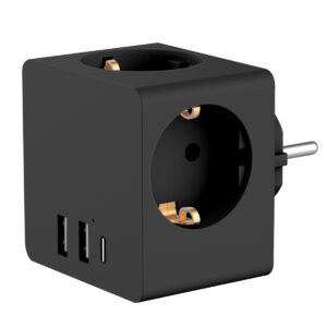 Accezz PowerCube | 6-in-1 - 1x USB-C + 2x USB-A + 3x lizdai - 4000 W - Juodas