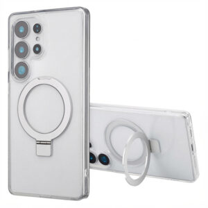Accezz žiedinis stovas su nugarėlės dėklu ir MagSafe funkcija, skirtas Samsung Galaxy S25 Ultra – skaidrus