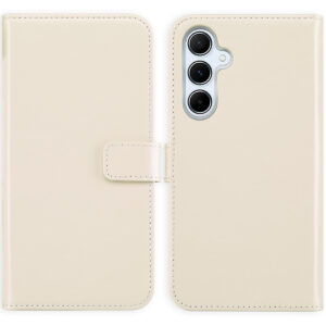 Selencia natūralios odos atverčiamas dėklas, skirtas Samsung Galaxy A55 – pilkšvai smėlinės spalvos (greige)