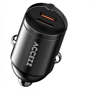 Accezz automobilinis įkroviklis | Greitasis įkroviklis su 2 prievadais - 2x USB-C 65 W - Juodas