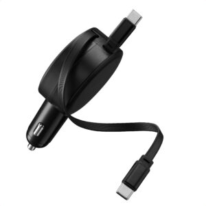 Accezz automobilinis įkroviklis su ištraukiamais laidais – USB-C / USB-C – 60W – Juodas