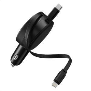 Accezz automobilinis įkroviklis su ištraukiamais laidais – USB-C / Lightning – 57W – Juodas