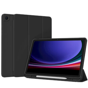 Accezz išmanusis silikoninis atverčiamas dėklas, skirtas Samsung Galaxy Tab A9 Plus – juodas