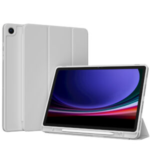 Accezz išmanusis silikoninis atverčiamas dėklas, skirtas Samsung Galaxy Tab A9 Plus – pilkas