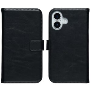 Selencia natūralios odos atverčiamas dėklas, skirtas iPhone 17 – juodas