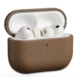 Accezz natūralios odos dėklas, skirtas Airpods Pro 3 – pilkšvai rudas