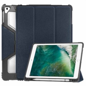 Accezz tvirtas „trifold“ atverčiamas dėklas, skirtas iPad 6 (2018) 9.7 col. / iPad 5 (2017) 9.7 col. / Air 2 (2014) / Air 1 (2013) – tamsiai mėlynas