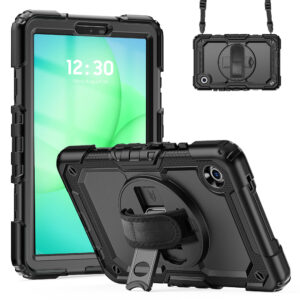 Accezz tvirtas galinis dangtelis su peties dirželiu, skirtas Samsung Galaxy Tab A11 Plus – juodas