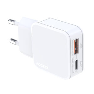 Accezz Ultra Slim GaN įkroviklis - USB-C + USB-A - 30 W - Baltas