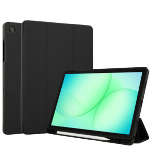 Accezz išmanusis silikoninis atverčiamas dėklas, skirtas Samsung Galaxy Tab A11 Plus / A9 Plus – juodas
