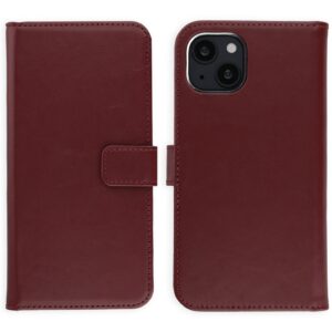 Selencia natūralios odos atverčiamas dėklas, skirtas iPhone 13 – Bordo