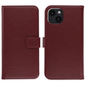 Selencia natūralios odos atverčiamas dėklas, skirtas iPhone 14 – Bordo