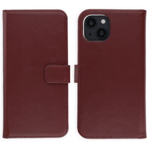 Selencia natūralios odos atverčiamas dėklas, skirtas iPhone 15 – Bordo
