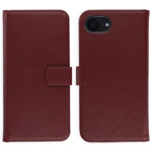 Selencia natūralios odos atverčiamas dėklas, skirtas iPhone 17e / 16e – Bordo