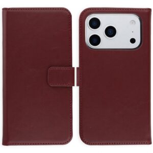 Selencia natūralios odos atverčiamas dėklas, skirtas iPhone 17 Pro – Bordo