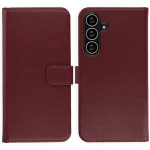 Selencia natūralios odos atverčiamas dėklas, skirtas Samsung Galaxy S25 FE – Bordo