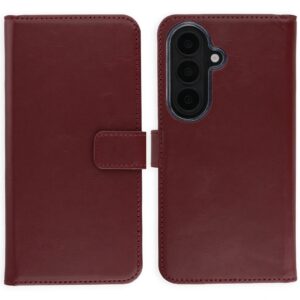 Selencia natūralios odos atverčiamas dėklas, skirtas Samsung Galaxy S26 - Bordo