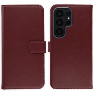 Selencia natūralios odos atverčiamas dėklas, skirtas Samsung Galaxy S26 Ultra – Bordo spalvos