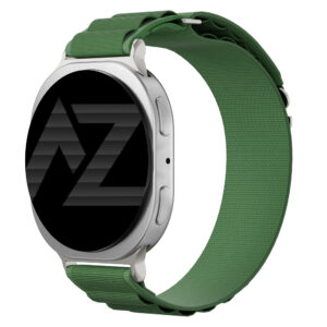 Accezz nailoninė „Alpine“ apyrankė, skirta Samsung Galaxy Watch 9 (40/44mm) / Watch 8 (40/44mm) / Classic (46mm) – alyvuogių žalia