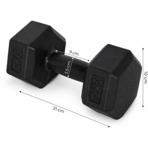 Šešiakampių hantelių rinkinys 2x2 kg treniruočių svoriai fitneso hanteliai juodi MOVEPRO - Image 9