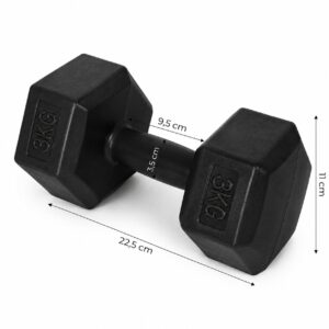 Šešiakampių hantelių rinkinys 2x3 kg mankštos svoriai fitneso hanteliai juodi movepro - Image 9