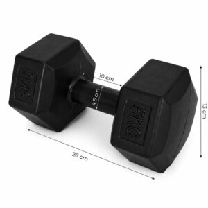 Šešiakampių hantelių rinkinys 2x5 kg treniruočių svoriai fitneso svoriai juodi MOVEPRO - Image 9