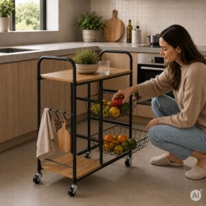 Virtuvės vežimėlis su ratukais, pagalbinis staliukas su ištraukiamais krepšiais ModenHome - Image 9