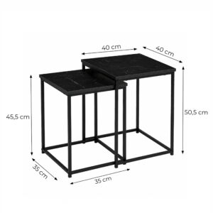 Kvadratiniai išskleidžiami kavos staliukai, 2-in-1 komplektas, lofto stiliaus, juodas marmuras ModernHome - Image 9